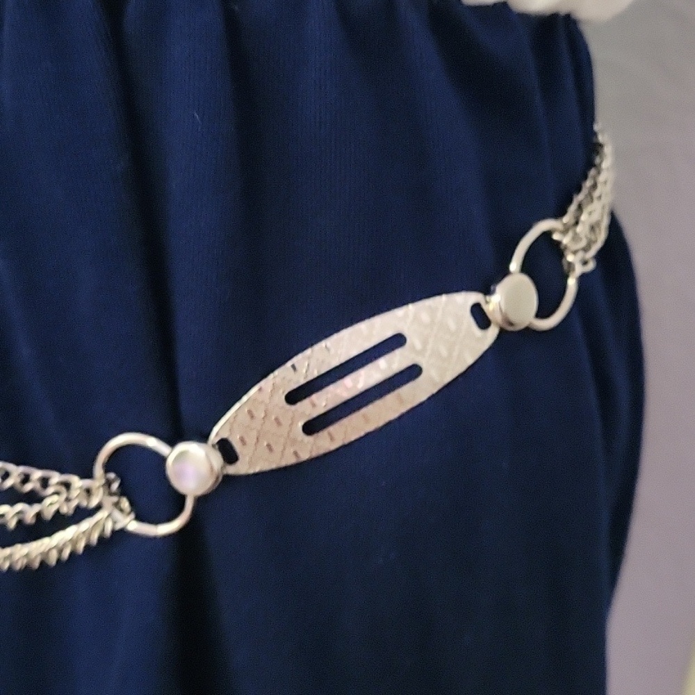 5/$25 Silvertone Disco Belly Layered Chain Belt - Picture 5 of 11